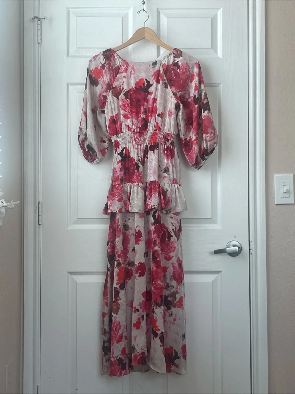 Floral Midi Dress Roses Smocked Waist Feminine Romantic Cottagecore Euro Summer - Picture 9 of 16